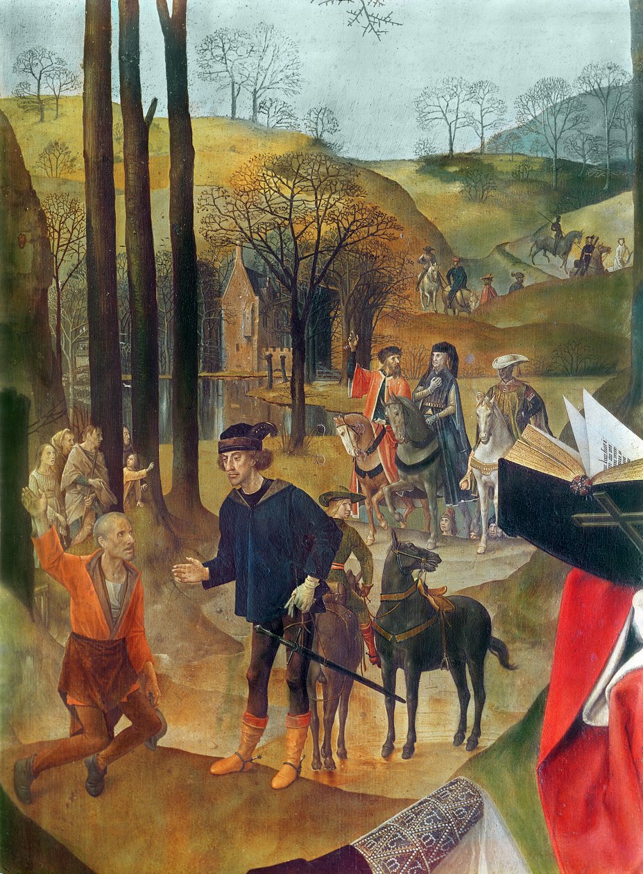 Portinari oltárkép, jobb oldali panelrészlet a Mágusok érkezéséről, 1479 körül olaj, panel alkotó: Hugo van der Goes