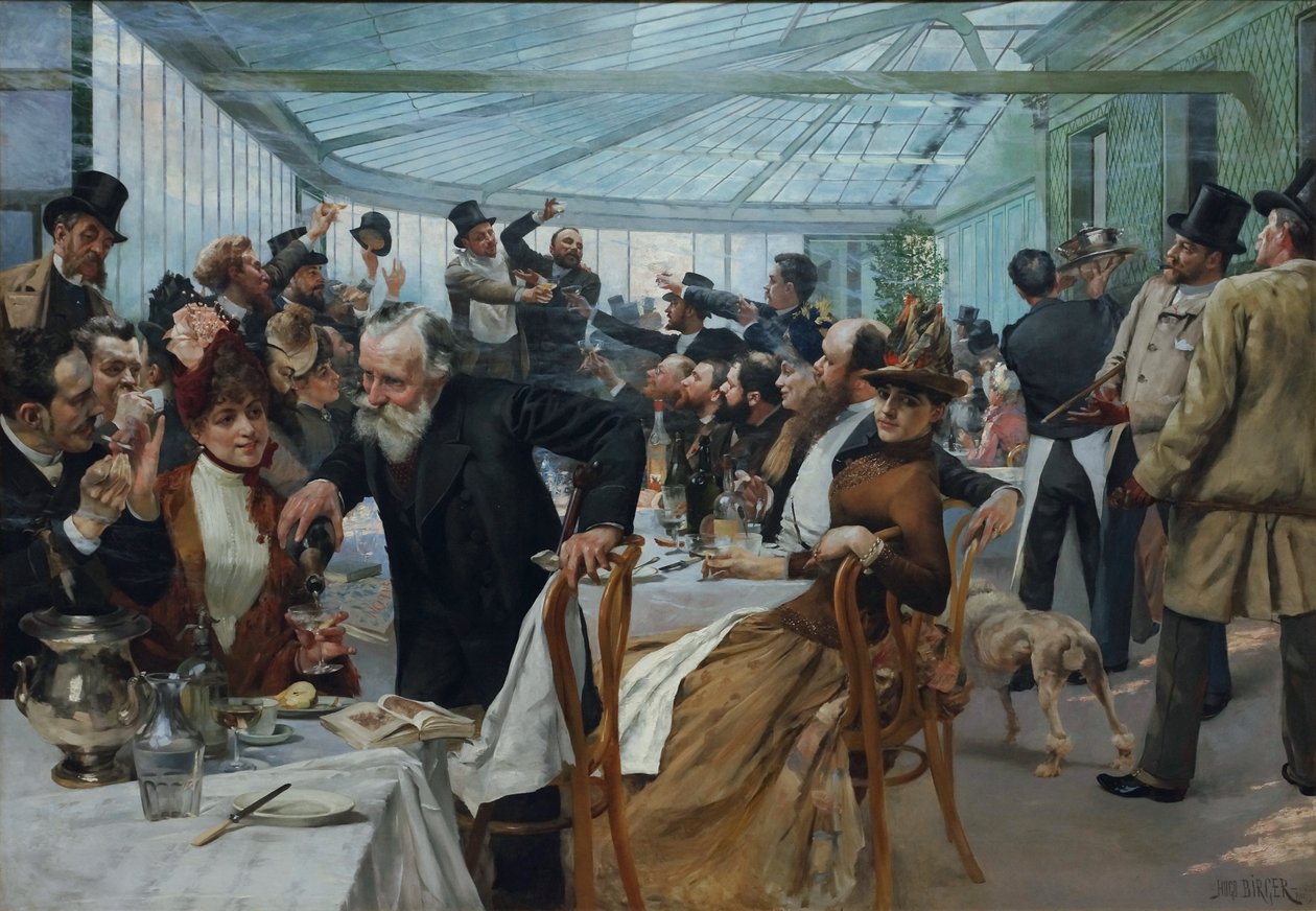 Svédül: Skandináv művészek ebédje a párizsi Café Ledoyenben A skandináv művészek ebédje a párizsi Café Ledoyenben: 1886-os lakkozás napja alkotó: Hugo Birger