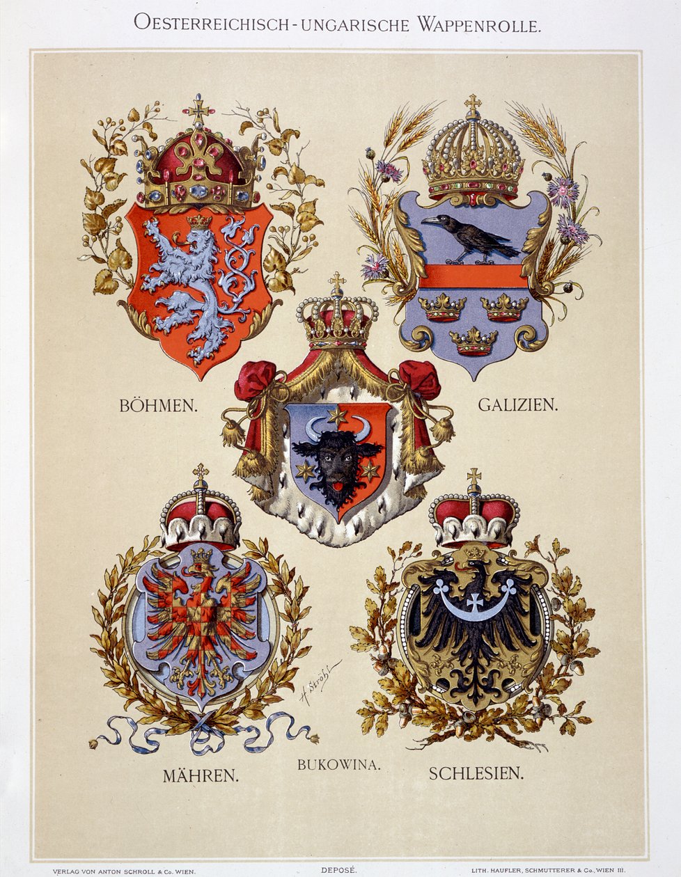 Címerek az Osztrák-Magyar Birodalomból, a művész „Heraldischer Atlas” című művéből, 1899 alkotó: Hugo Gerard Strohl