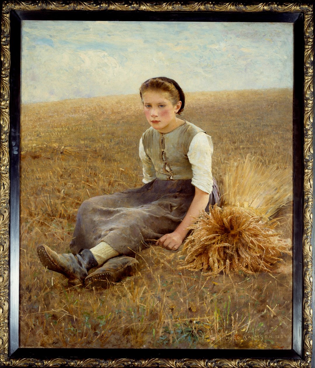 Egy kis svéd paraszt ül a szénán. Hugo Salmson (1844-1894) festménye 1886 V. 1,34x1,10 m Nantes, musee des Beaux Arts - A kis gleaner. Egy kis svéd paraszt ül a szénában. Hugo Salmson (1844-1894) festménye alkotó: Hugo Salmson