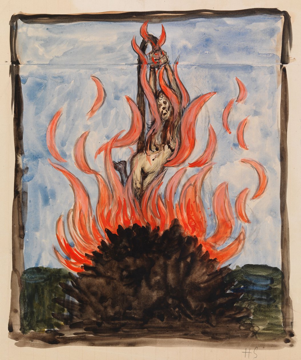 A máglyán égő boszorkány alkotó: Hugo Simberg