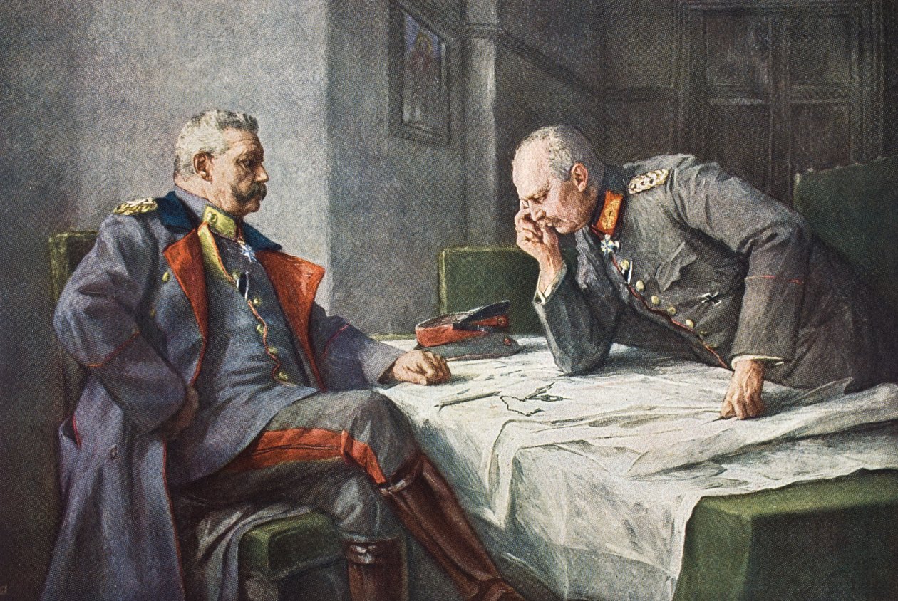 von Hindenburg tábornok és Erich von Ludendorff tábornok a térképasztalnál alkotó: Hugo Vogel