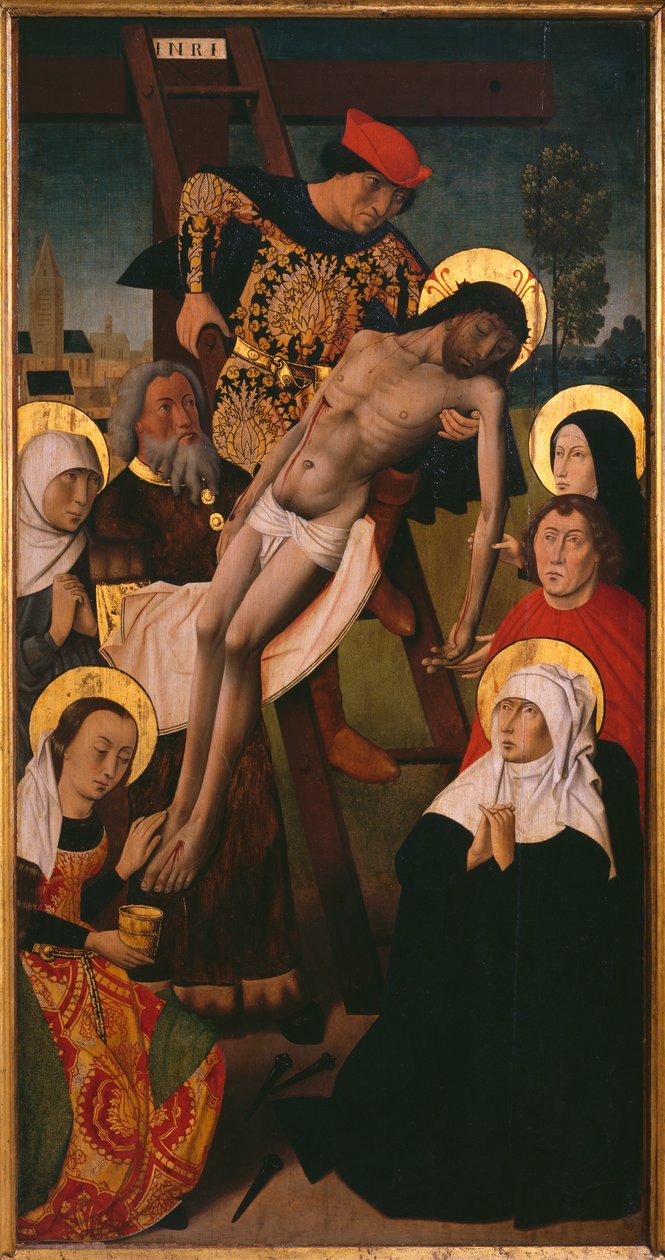 Passió-triptichon, a keresztről való leszállás, jobb oldali panel (olaj a panelen) (lásd még: 345855, 345856, 345857) alkotó: Hugo van der (studio of) Goes