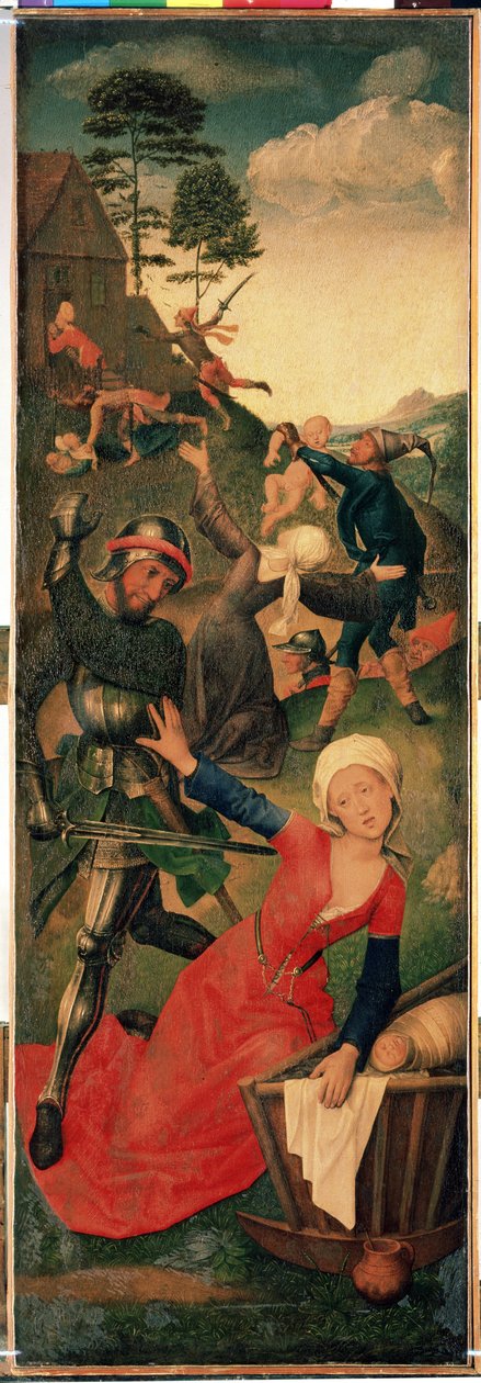 A Mágusok imádásának triptichonja: ""az ártatlanok lemészárlása"" Jobb oldali panel. Hugo van der Goes (1435-1482) festménye fára, 15. század Méret: 96,3x109,2 cm Ermitázs Múzeum, Szentpétervár alkotó: Hugo van der Goes