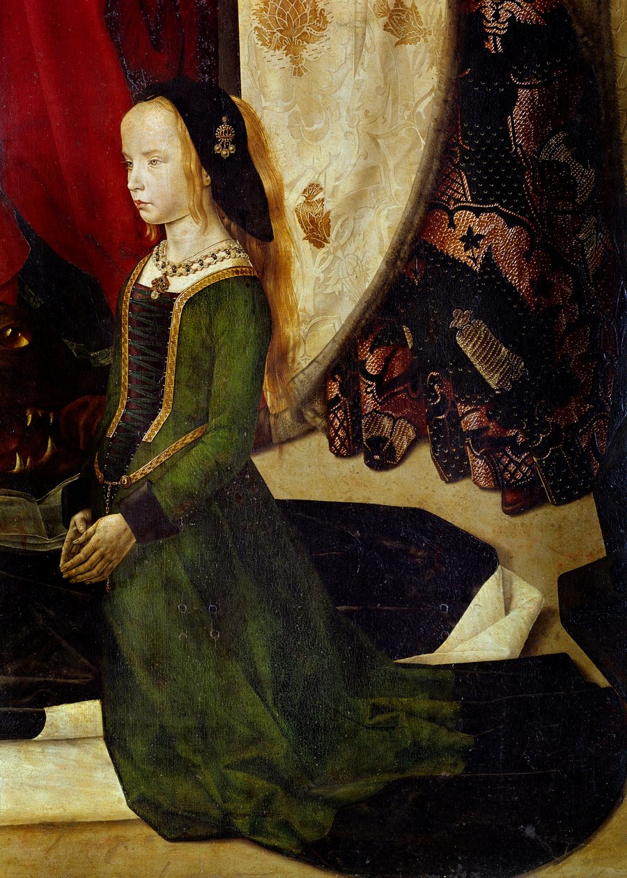 Triptic of Portinari Detail egy fiatal lányt ábrázol imában. Hugo van der Goes (1440-1482) festménye. 1475 kb. H/B. 253x304 cm. galleria degli Uffizi (Irodák), Firenze. alkotó: Hugo van der Goes