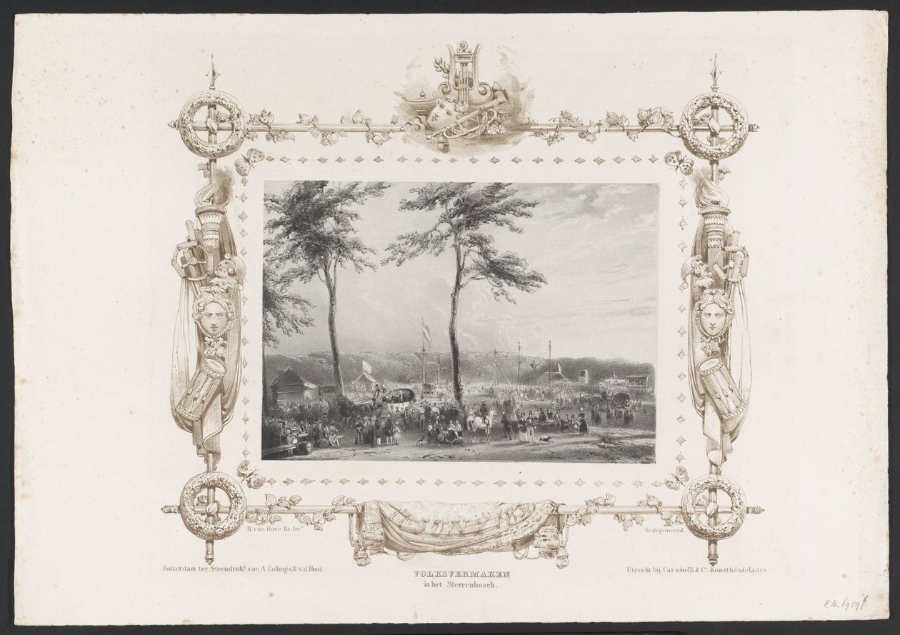 Vásári és egyéb mulatságok, 1836 Nyilvános szórakozás a Sterrenboschban / 1836. június 17. (cím a tárgyon) Tányérok az Utrechtsche Hogeschool második centenáriumának megünnepléséről, 1836 (sorozat címe) alkotó: Huib van Hove Bz