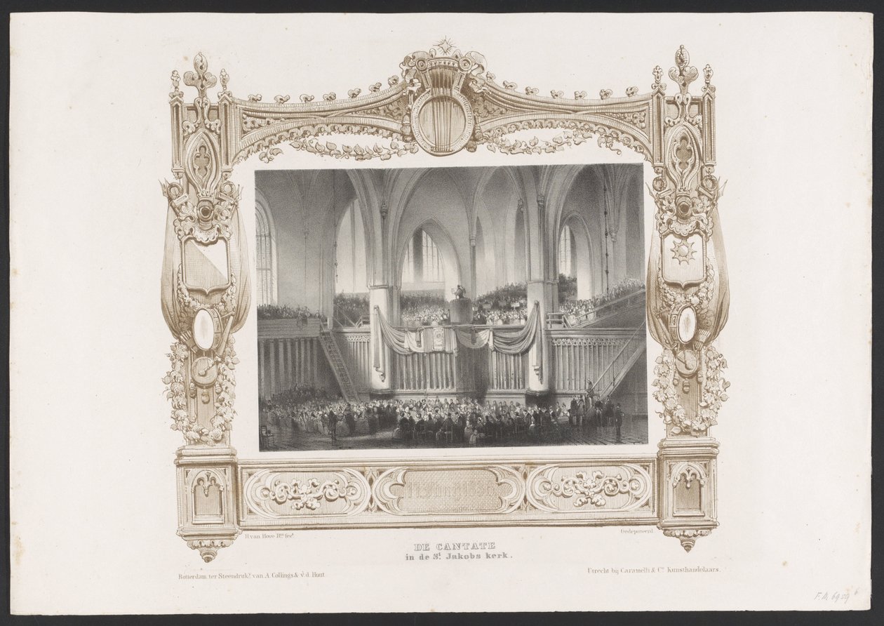Felvonulás nyomdával, 1836 A kantáta a Szent Jakab-templomban / 1836. június 17. (cím a tárgyon) Az 1836-os Utrechtsche Hogeschool második centenáriumának megünneplésének tányérjai (sorozat címe) alkotó: Huib van Hove Bz