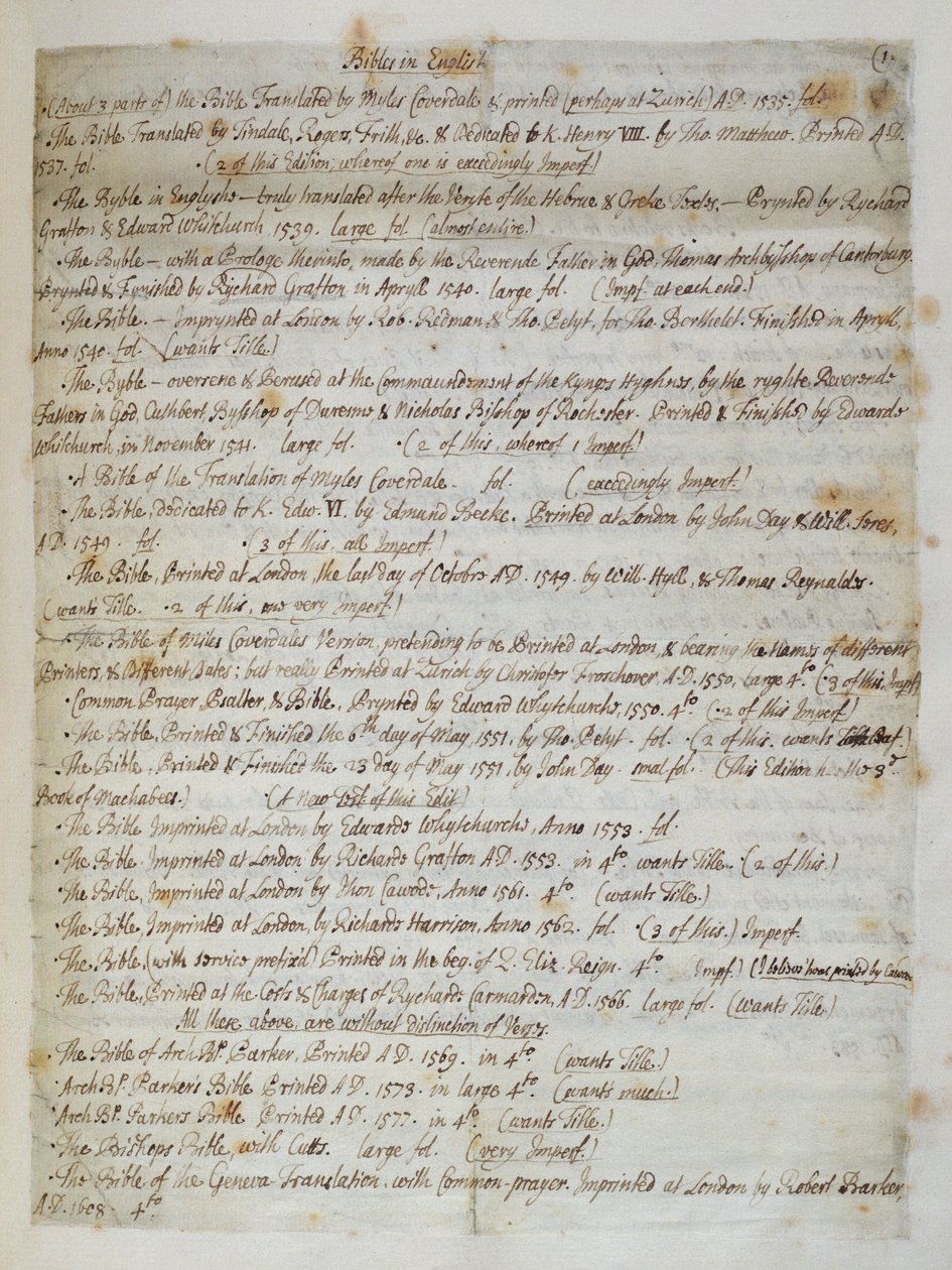 Ms.CF57 Biblia-katalógus a St. Pauls Cathedralban, 1707 alkotó: Humphrey Wanley