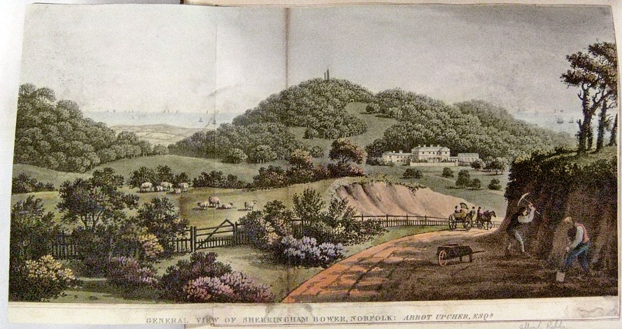 Sherringham Bower általános látképe, Norfolk: Upcher apát, 1812 körül alkotó: Humphry Repton