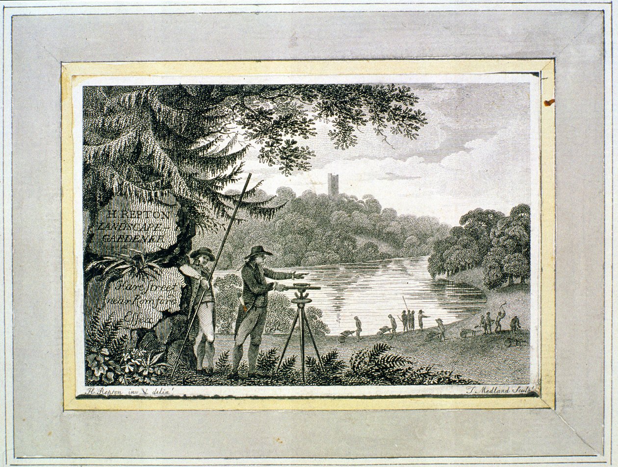 Humphrey Repton névjegykártyája, Thomas Medland metszetével (fl.1808-22) alkotó: Humphry Repton