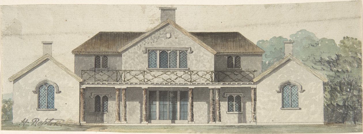 Tudor stílusú díszes nyaraló terve alkotó: Humphry Repton