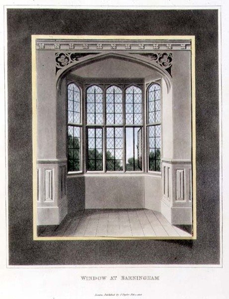 Window at Barningham (előtte) a "Fragments on the Theory and Practice of Landscape Gardening"-ből, pub. 1816 (színes litó) (lásd még: 103905) alkotó: Humphry Repton