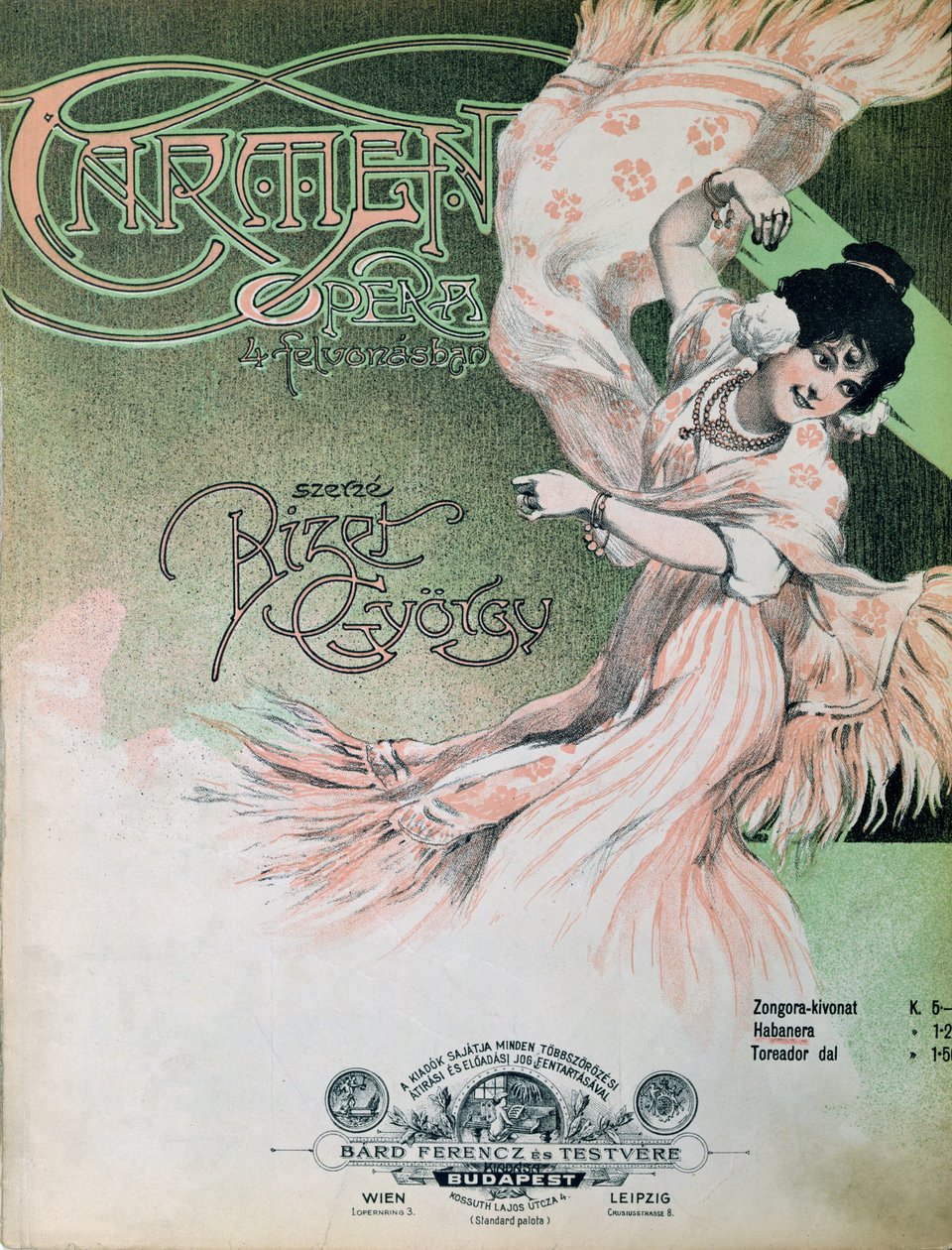 A Carmen című kotta címlapja, 1900 körül (illusztráció) alkotó: Hungarian School