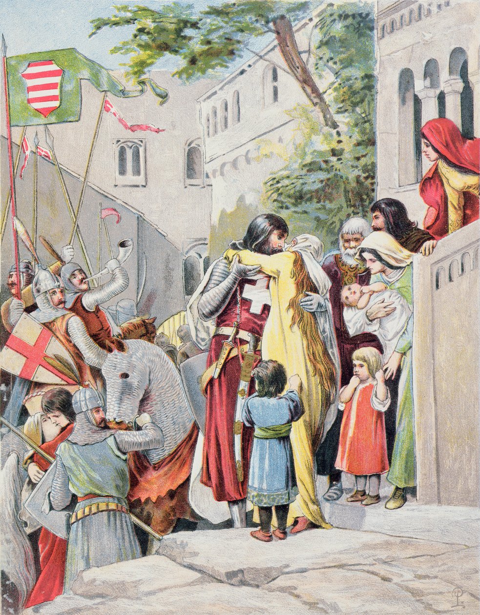 Hunyadi János csatára indulva átöleli feleségét, Szilágyi Erzsébetet, 1900 körül alkotó: Hungarian School
