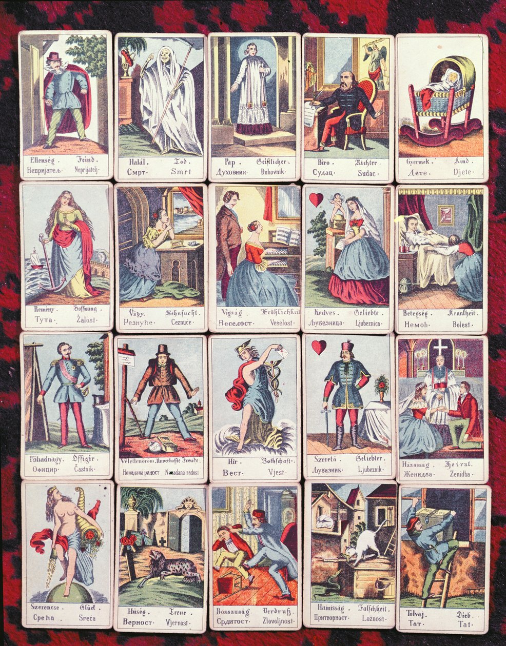 LeNormand kártyák négy nyelven (magyar, német, szerb és horvát), XIX. század vége alkotó: Hungarian School