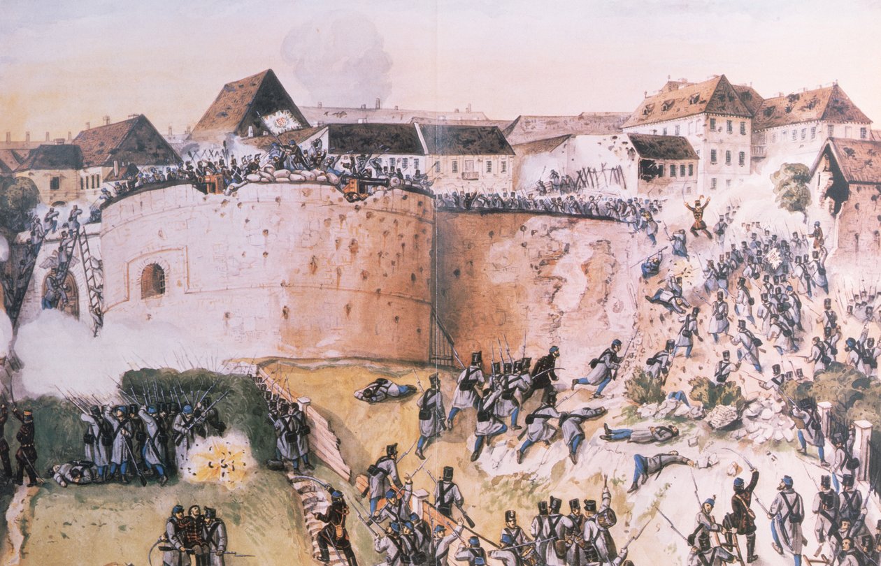 Az 1848-as magyar forradalom: 1849. május 21-én osztrák csapatok támadják meg a budai várat (papíron wc) alkotó: Hungarian School