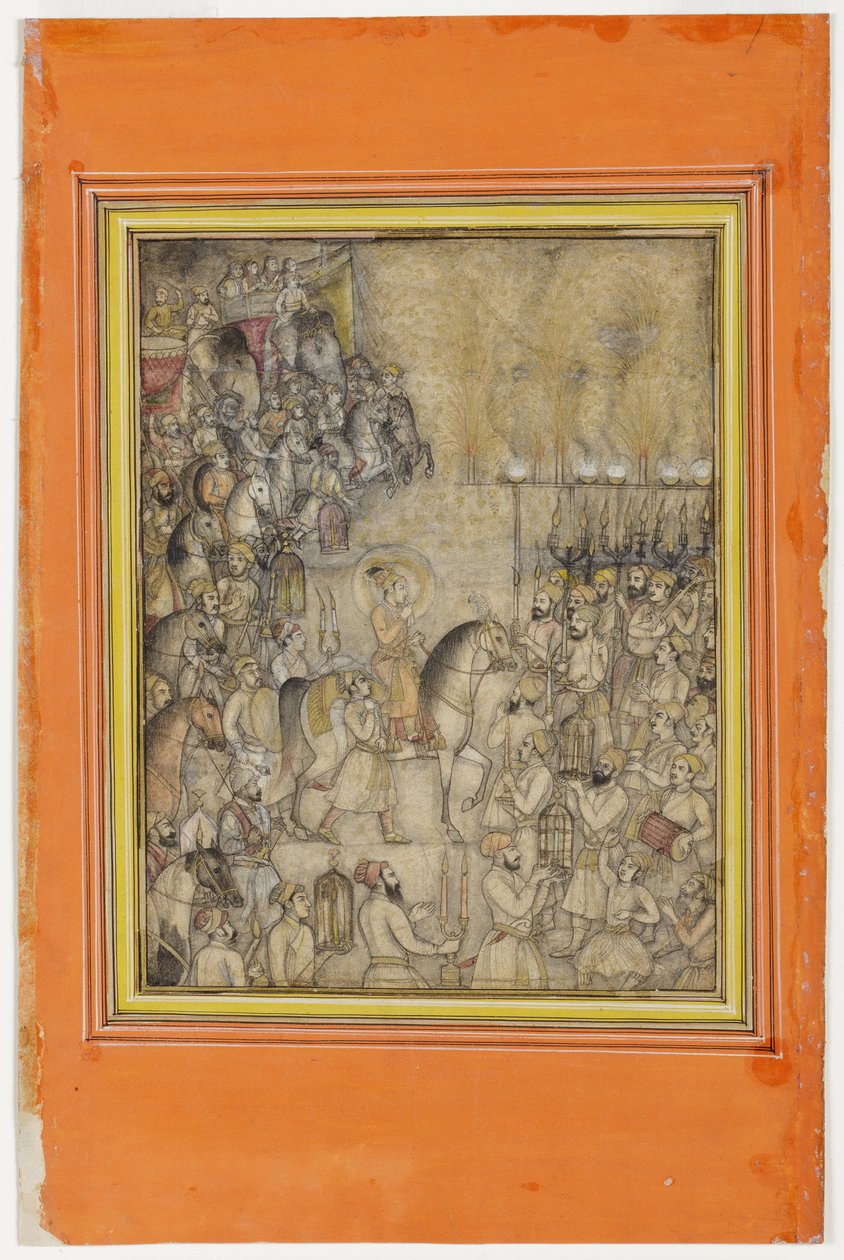 Ünnepek Aurangzeb házasságkötésekor, 1640 körül (átlátszatlan wc és arany papíron) alkotó: Hunhar
