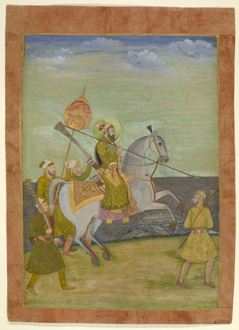 Bahadur Shah lovas portréja fiatal férfiként, mogul, 1690 körül (guache, arannyal a papíron) alkotó: Hunhar I (attr. to)