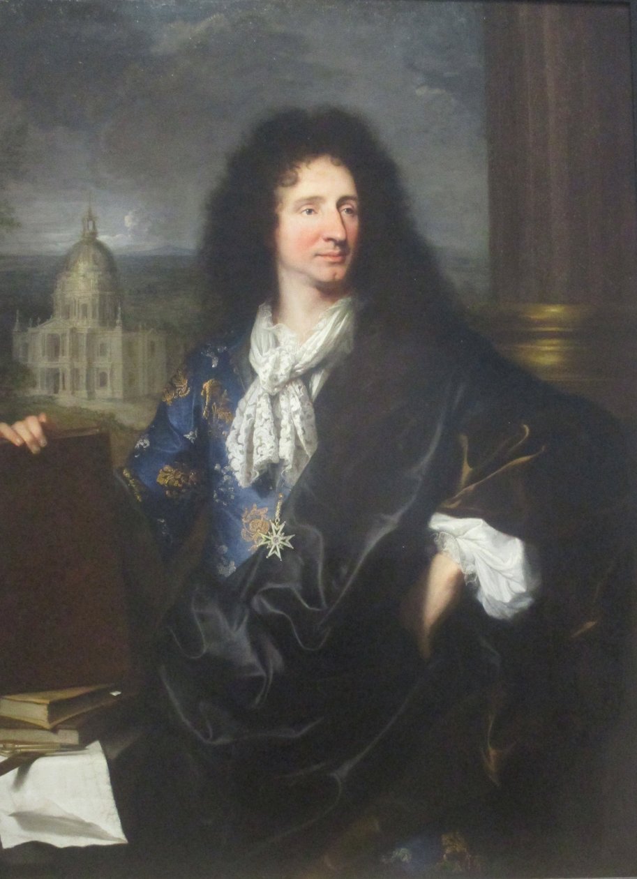 Jules Hardouin-Mansart portréja, XIV. Lajos francia király (1643-1715) építésze alkotó: Hyacinthe Francois Rigaud