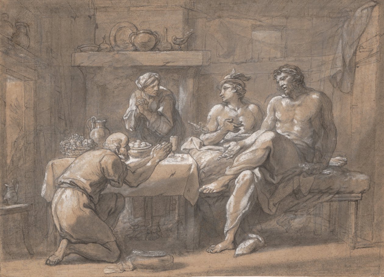 Jupiter és Merkúr Baucis és Philemon házában, 18. század. alkotó: Hyacinthe Collin de Vermont