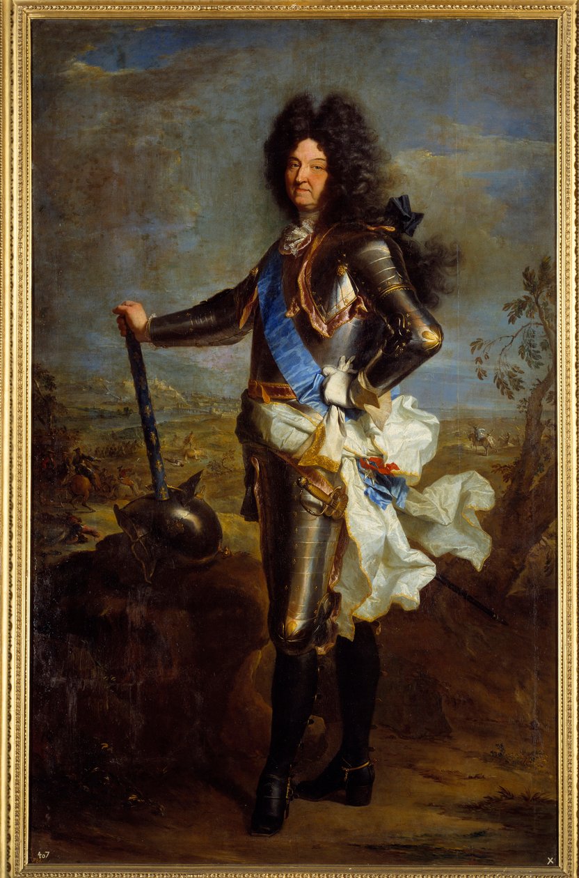 XIV. Lajos páncélos portréja lábán (1630-1715). Hyacinthe Rigaud (1659-1743) festménye alkotó: Hyacinthe Francois Rigaud