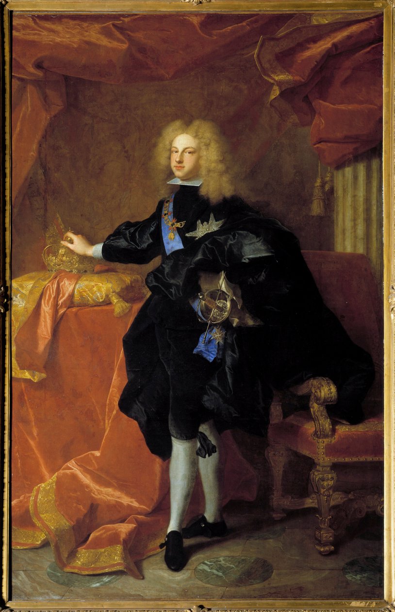 V. Fülöp (1683-1746) spanyol király portréja lábán Hyacinthe Rigaud (1659-1743) festménye 1701 V. 2,30 x 1,94 m alkotó: Hyacinthe Francois Rigaud