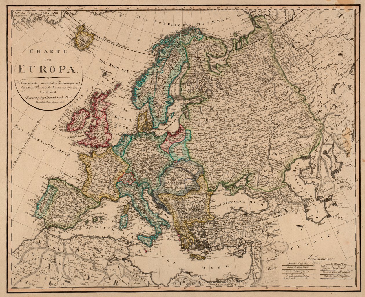 A térképet Nürnbergben, Christoph Fembo (1823) adta ki, és Európa látható alkotó: I. N. Diewald