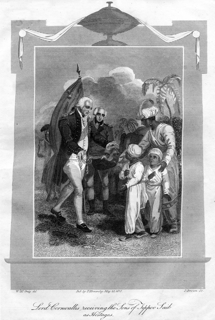 Lord Cornwallis 1738-1805 Tippoo Saib fiainak túszul ejtése, 1816. alkotó: I. Brown