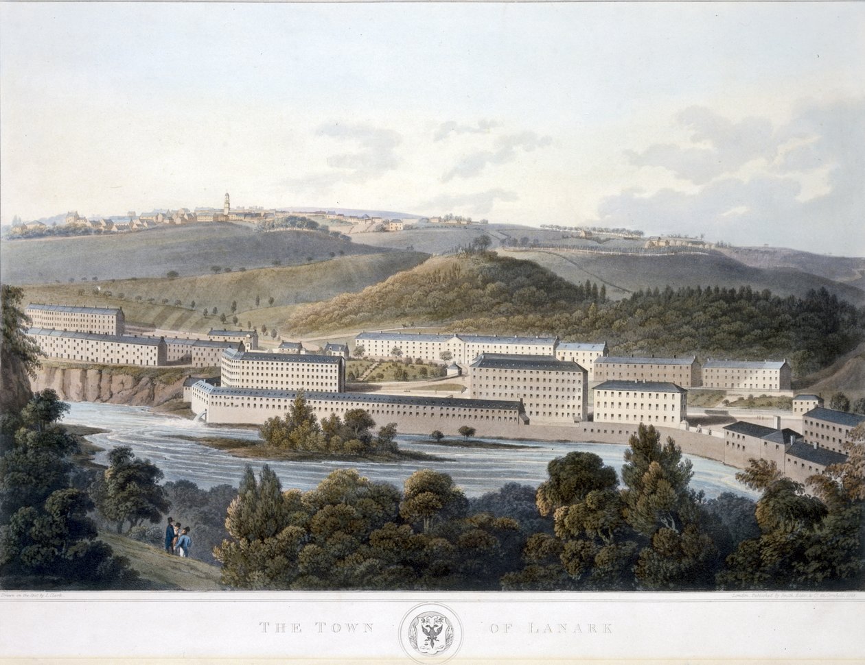 Lanark városa, Skócia nézetéből, 1824-25 (színes akvatinta) alkotó: I after Clark