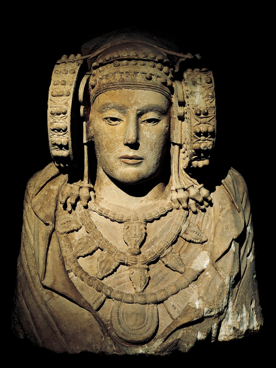 Ibériai civilizáció: Elche hölgye - Kr.e. 6. század, La Alcudia helyéről, Elche - Conserve a Madrid, Musee national d