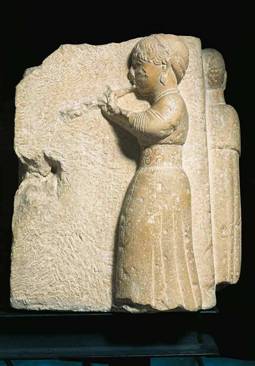 Spanyolország, Osuna (Urso), Aulos játékost ábrázoló dombormű alkotó: Iberian