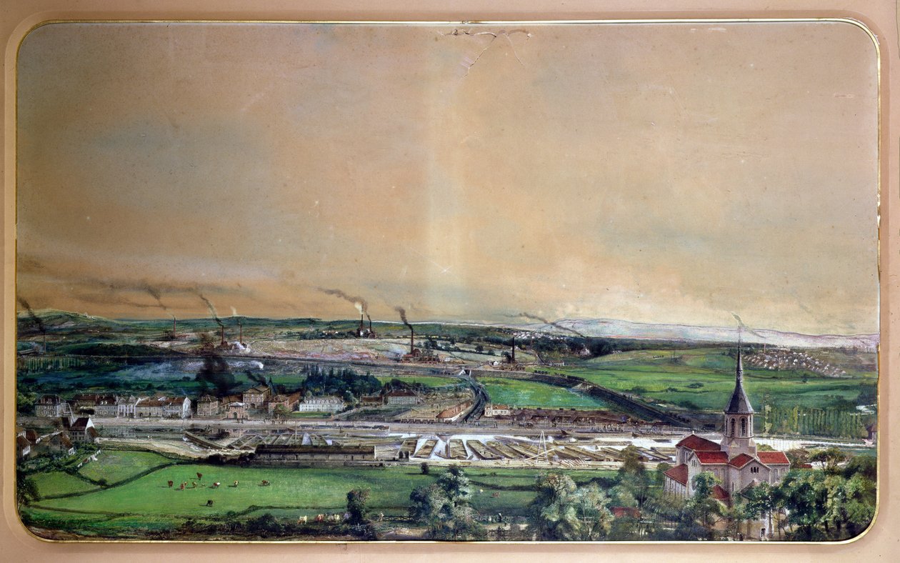 Ipari táj a Blanzy szénmezőn, Saone-et-Loire, 1860 körül (papíron) alkotó: Ignace Francois Bonhomme