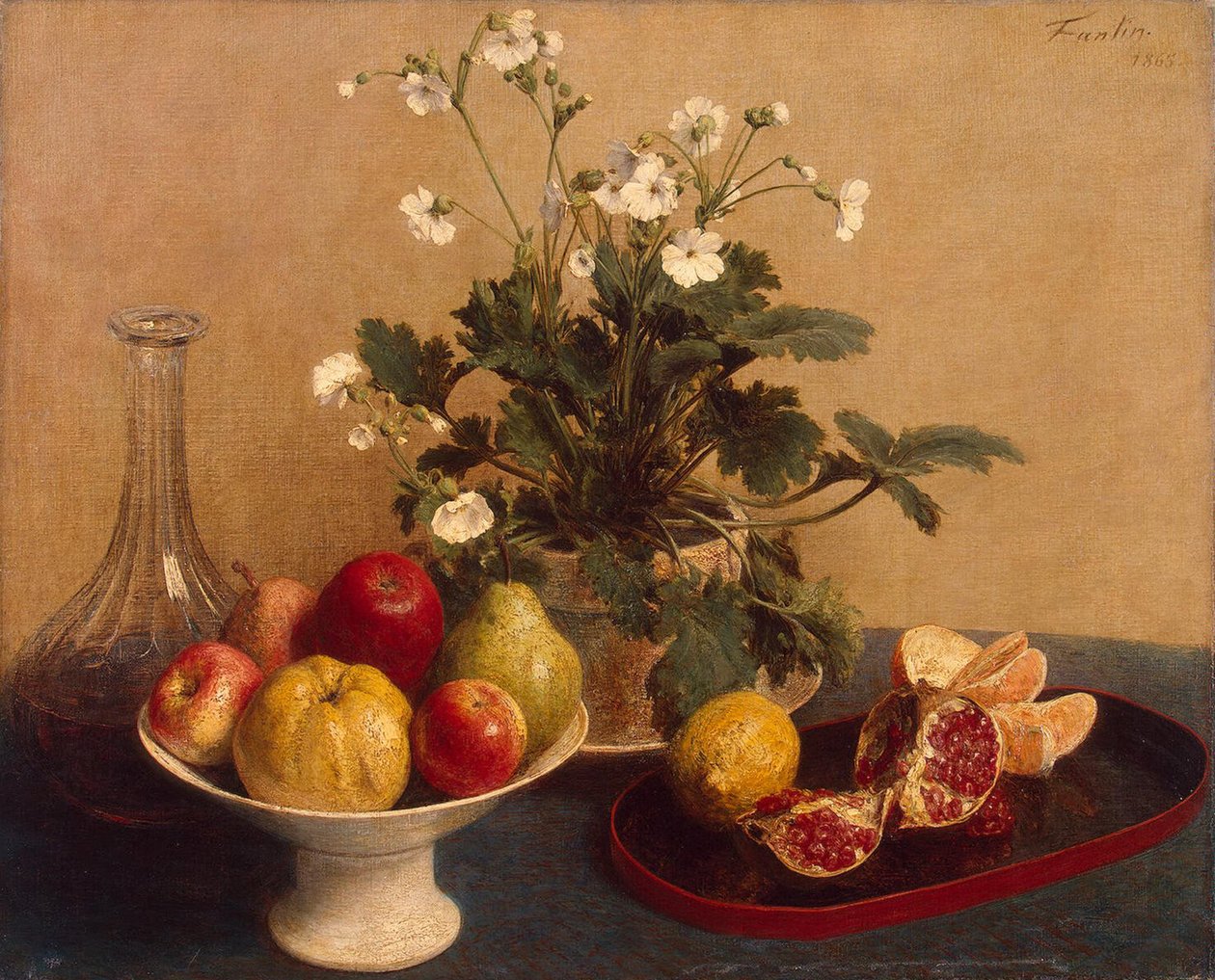 Virágok, gyümölcsös edény és kancsó, 1865 alkotó: Ignace Henri Jean Fantin Latour