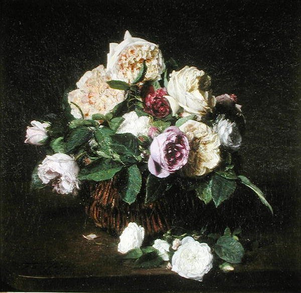 Rózsák egy kosárban az asztalon alkotó: Ignace Henri Jean Fantin Latour