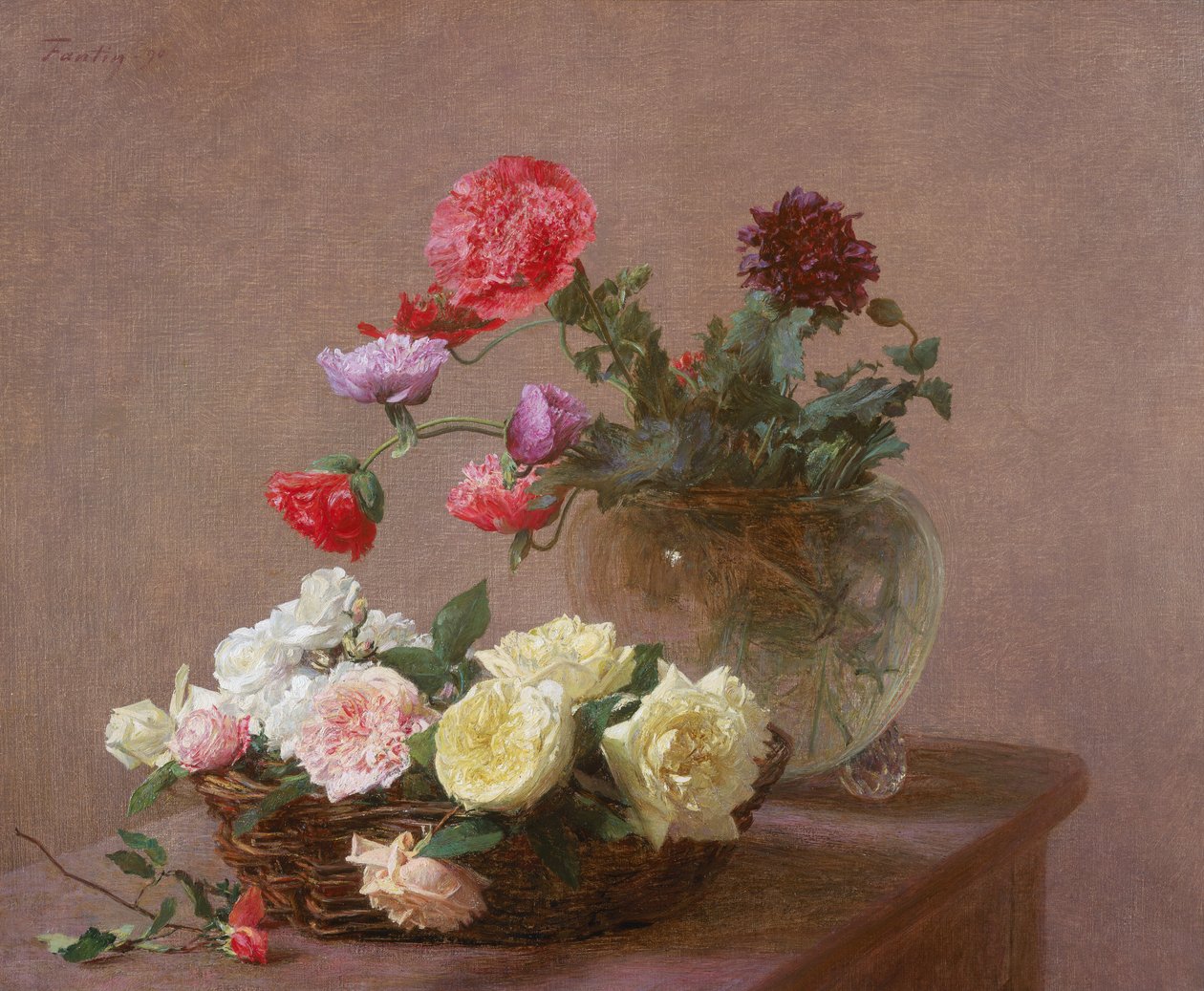 Pipacsok kristályvázában, vagy rózsakosár, 1890 alkotó: Ignace Henri Jean Fantin Latour