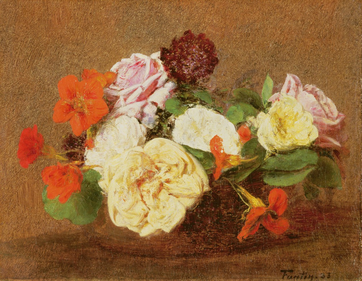 Rózsa és nasturcium vázában, 1883 alkotó: Ignace Henri Jean Fantin Latour