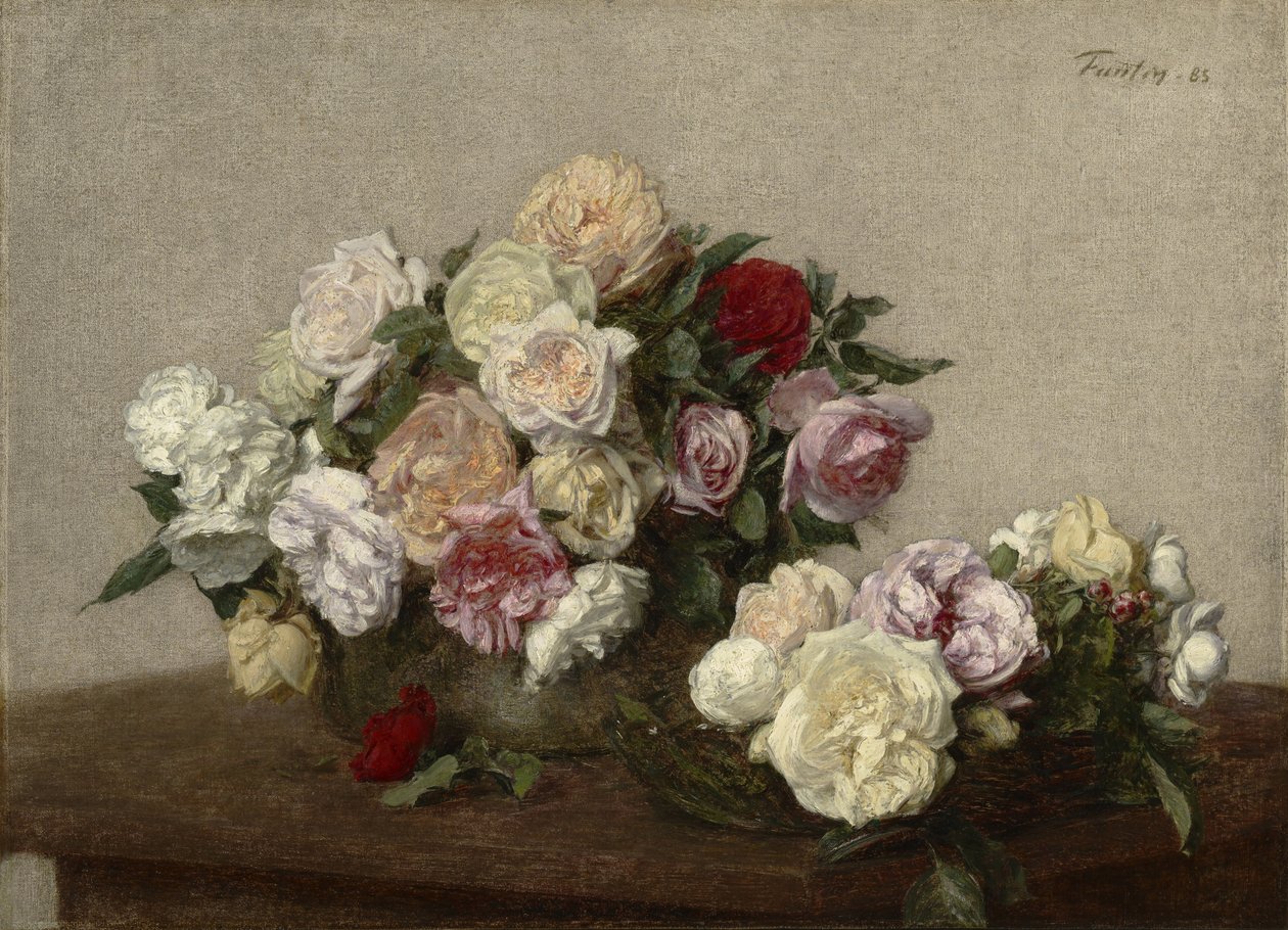 Rózsák egy tálban és tálban, 1885 alkotó: Ignace Henri Jean Fantin Latour