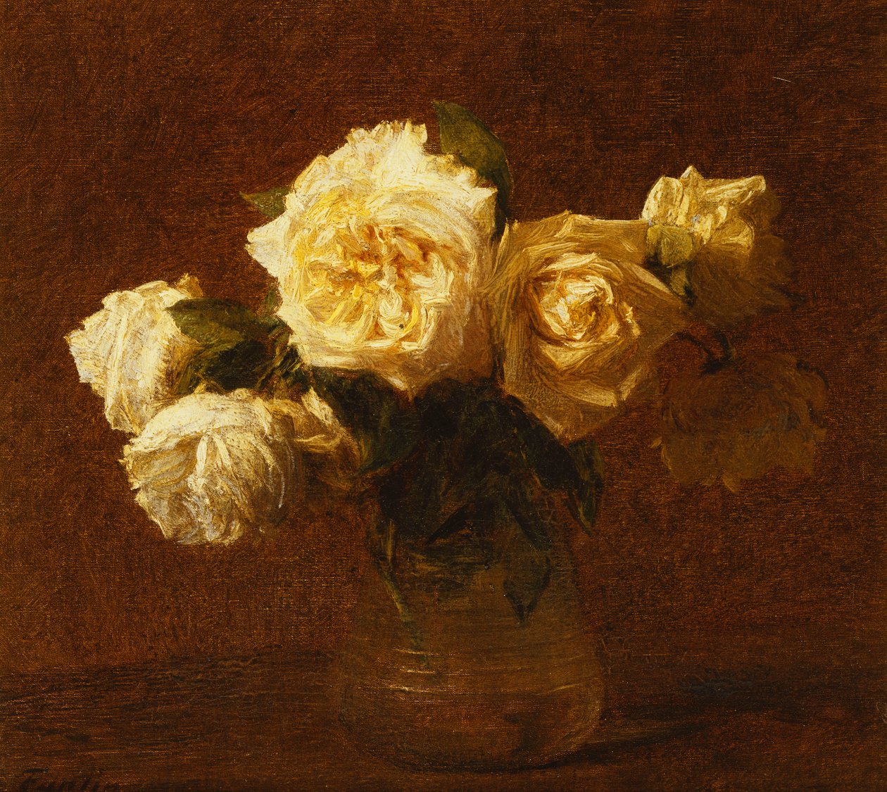 Hat sárga rózsa vázában; Hat sárga rózsa vázában, 1903 alkotó: Ignace Henri Jean Fantin Latour