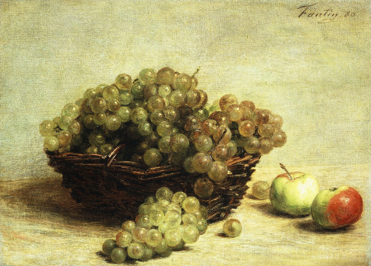 Csendélet, Mazsola és alma a kosárban; Nature Morte, Raisin et Pomme d"Api, 1880 alkotó: Ignace Henri Jean Fantin Latour
