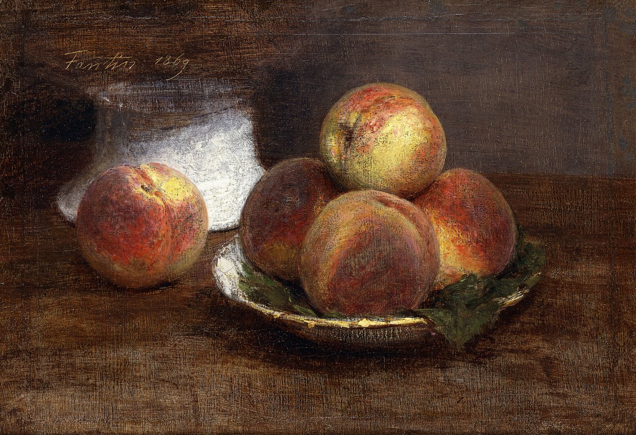 The Bowl of Peaches; A horgásztál, 1869 alkotó: Ignace Henri Jean Fantin Latour