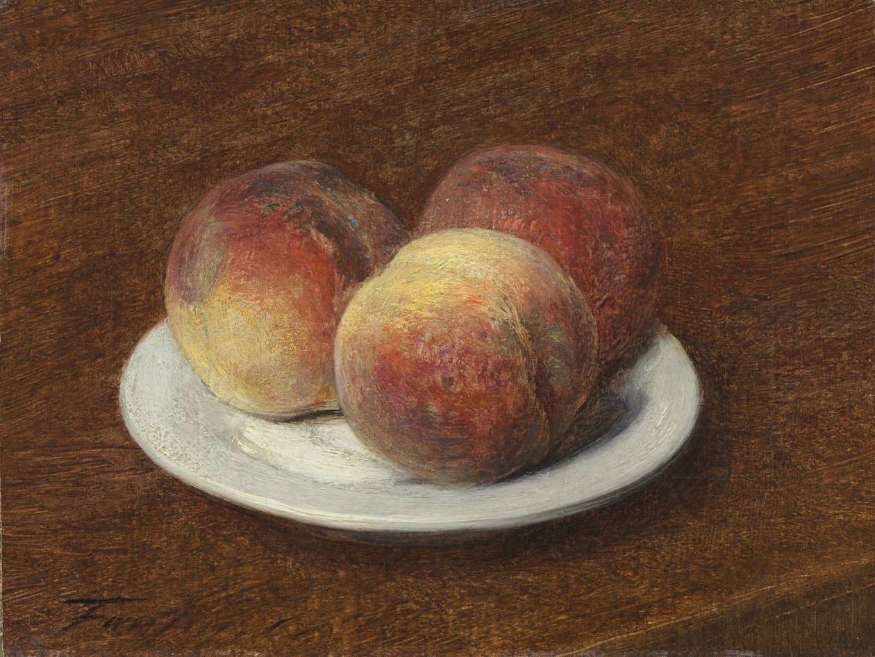 Három őszibarack egy tányéron, 1868 (olaj, papír, vászon) alkotó: Ignace Henri Jean Fantin Latour