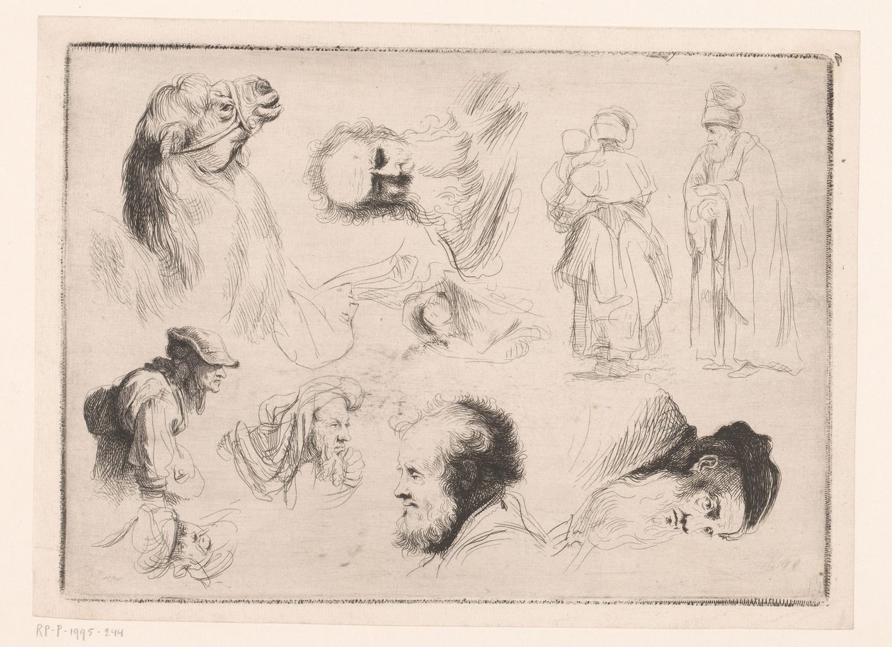 Kompozíció különböző férfiak fejével, tevével és két álló figurával alkotó: Ignace Joseph de Claussin (attributed to)
