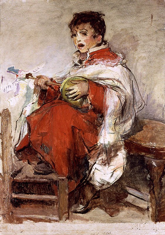Oltár fiú játszik a zambomba alkotó: Ignacio Pinazo Camarlench
