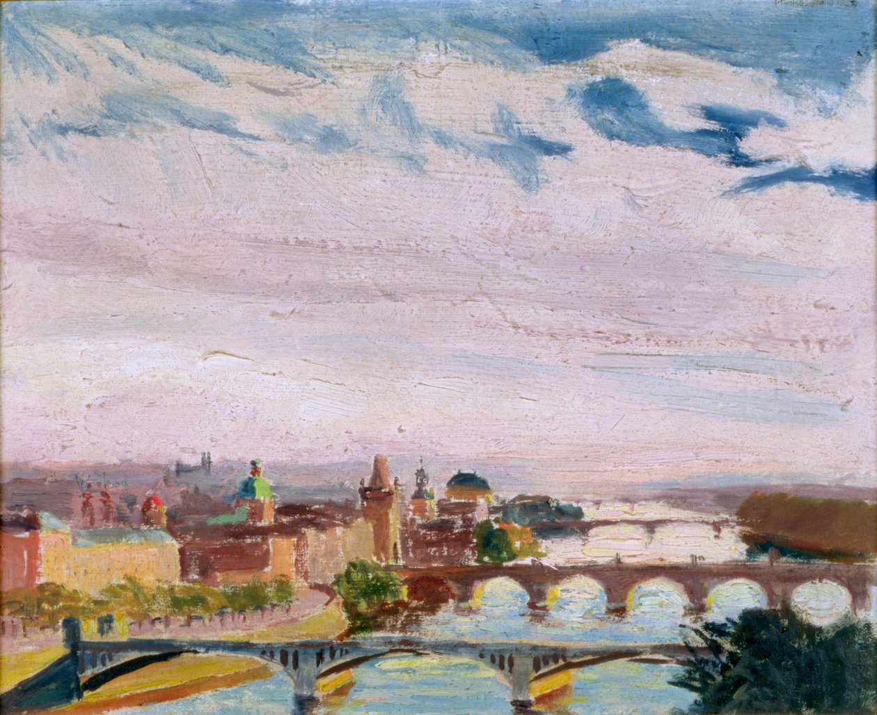 Prágai kilátás Letnáról, 1925 (olaj, karton) alkotó: Ignacy Pinkas