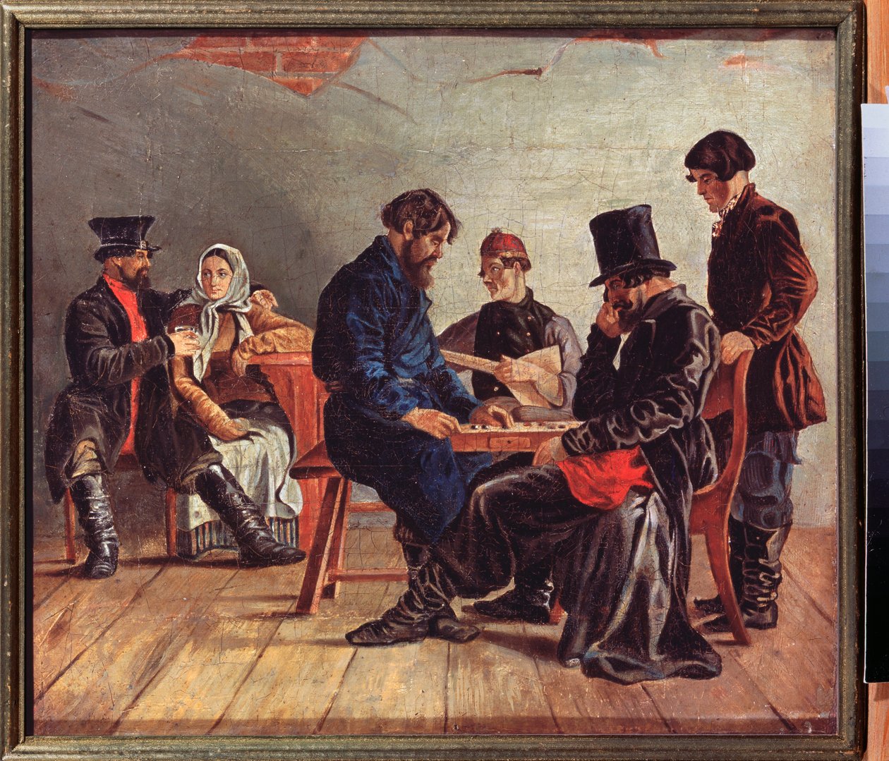 A Drafts Players (két koncentrált játékos, egy zenész és egy pár, egy kocsmában) - Drafts Players - Ignati Stepanovics Scsedrovsky (1815-1870) festménye, olaj, vászon - 19. századi orosz művészet - Állami Művészeti Múzeum, Nyizsnyij Novgorod ( Oroszország) alkotó: Ignati Stepanovich Shchedrovsky