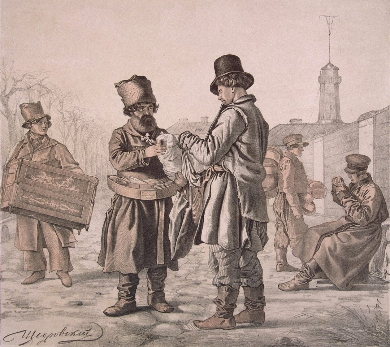 Street Sbiten eladó a sorozatból Ezek a mi embereink, 1842 alkotó: Ignati Stepanovich Shchedrovsky