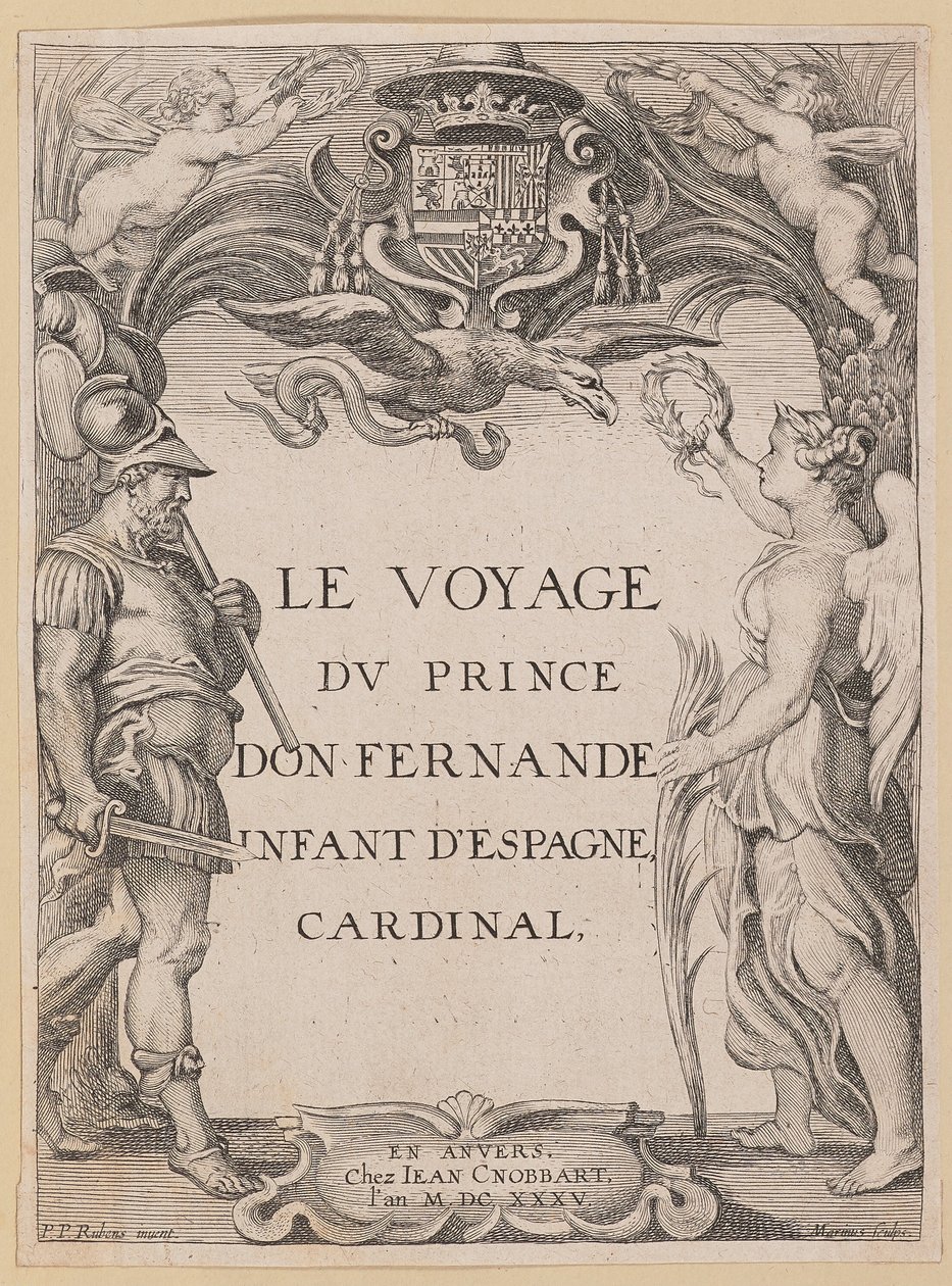 A Le Voyage Dv címlapja Don Fernande herceg, Spanyolország csecsemője, bíboros alkotó: Ignatius Cornelis Marinus after Sir Peter Paul Rubens