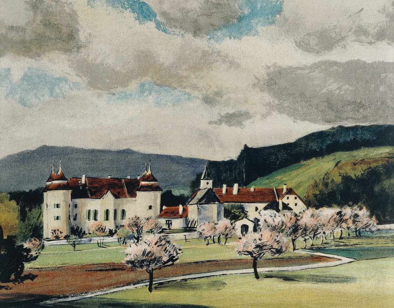 Weinzierl kastély Wieselburg közelében, 1909 körül (akvarell papíron) alkotó: Igo Potsch