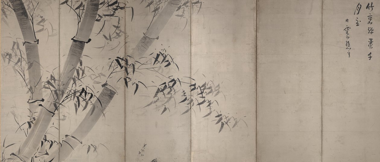Moonlight Bamboo, hatpaneles összecsukható képernyő, 1758–1760 körül (tinta papíron) alkotó: Ike no Taiga