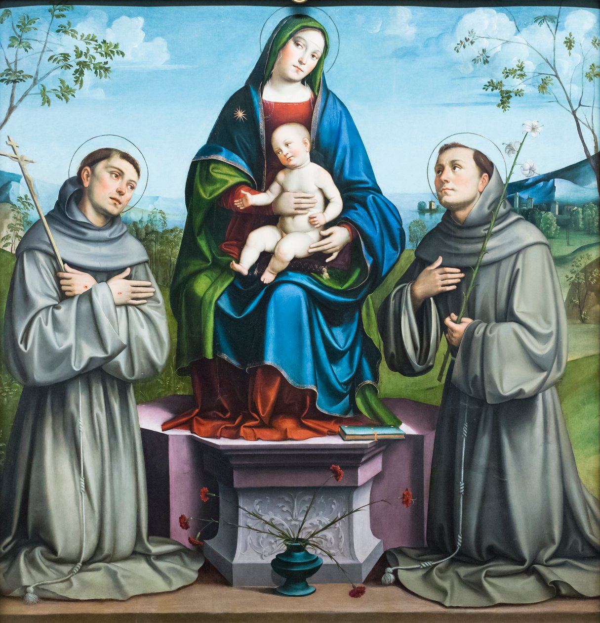 Madonna és gyermeke Assisi Szent Ferenccel és Páduai Szent Antalnal alkotó: Il (1450 1517) Francia